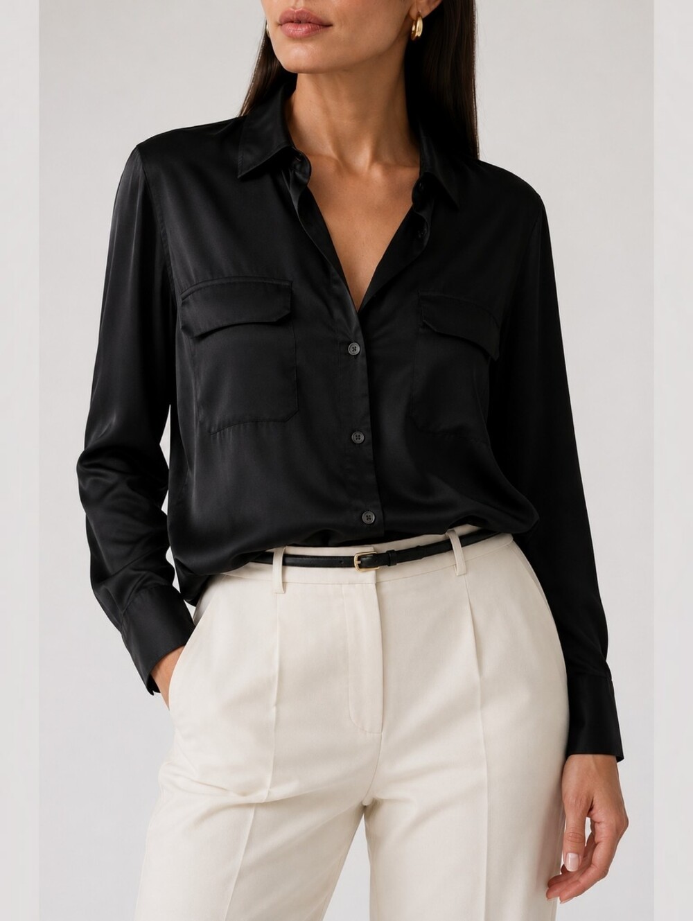 Equipment Femme Signature 100% Silk Button Up Blouse Black Classic Minimalist  S